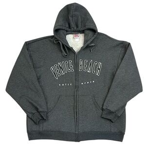 Vintage Venice Beach California Full Zip Hoodie Hill Heavyweight Gray USA XL